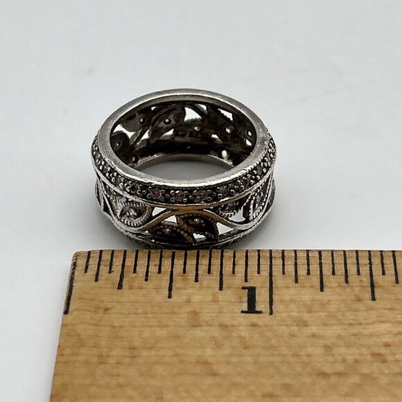 Sterling Silver 925 ADI Wide CZ Eternity Band Ring Missing One Stone - Picture 8 of 14